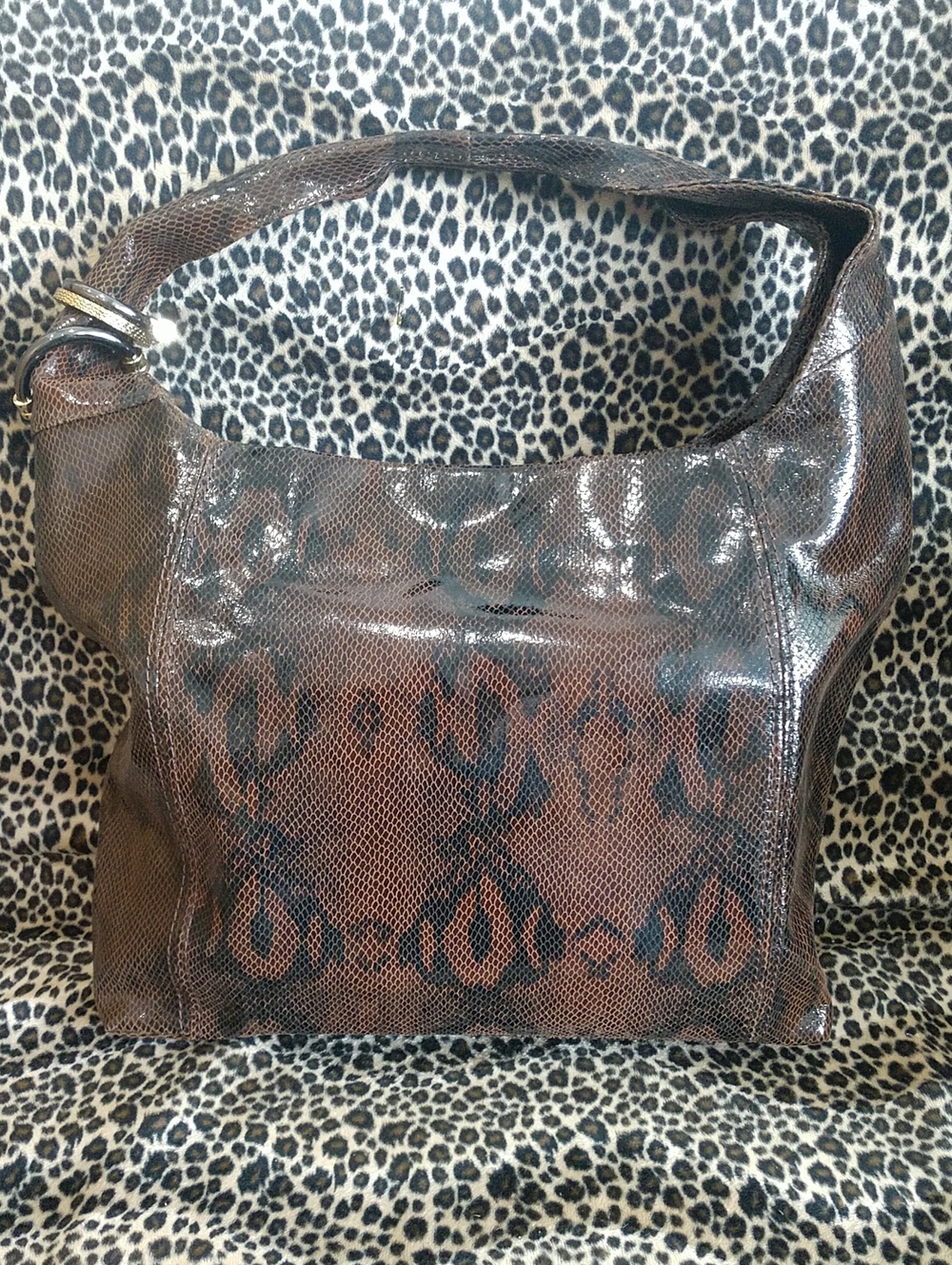 Kate Landry Brown Patterned Shoulder Hobo Bag